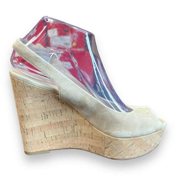 $395 Veronica Beard Women's Beige Dali Peep Toe Platform Wedge Sandal Shoes 7 - Picture 3 of 9